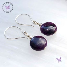 Lepidolite Coin Silver Earrings